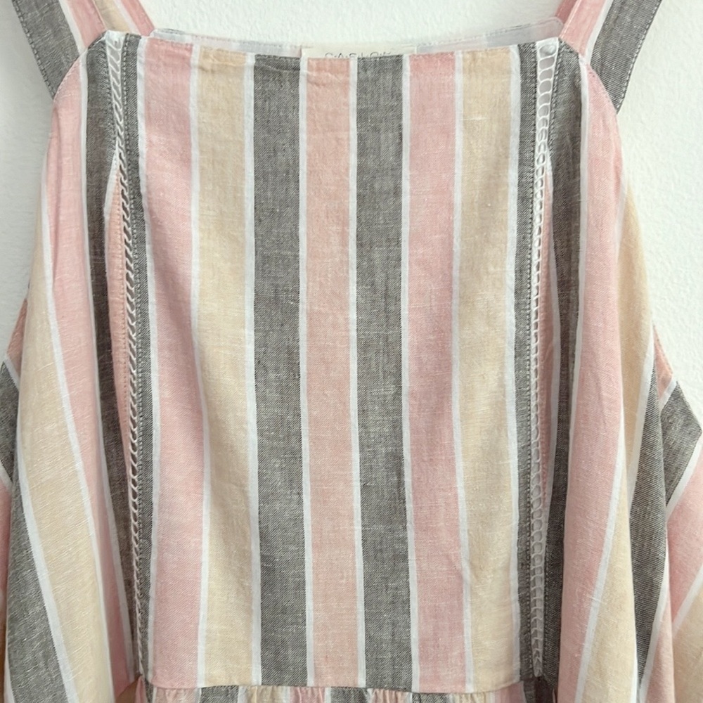 Caslon Cabana Stripe Linen Lattice Trim Tiered Maxi Dress Vertical Stripes - Picture 12 of 14
